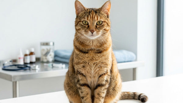 Cat at veterinary clinic - understanding why cats need pet-specific inhaler equipment not human inhalers