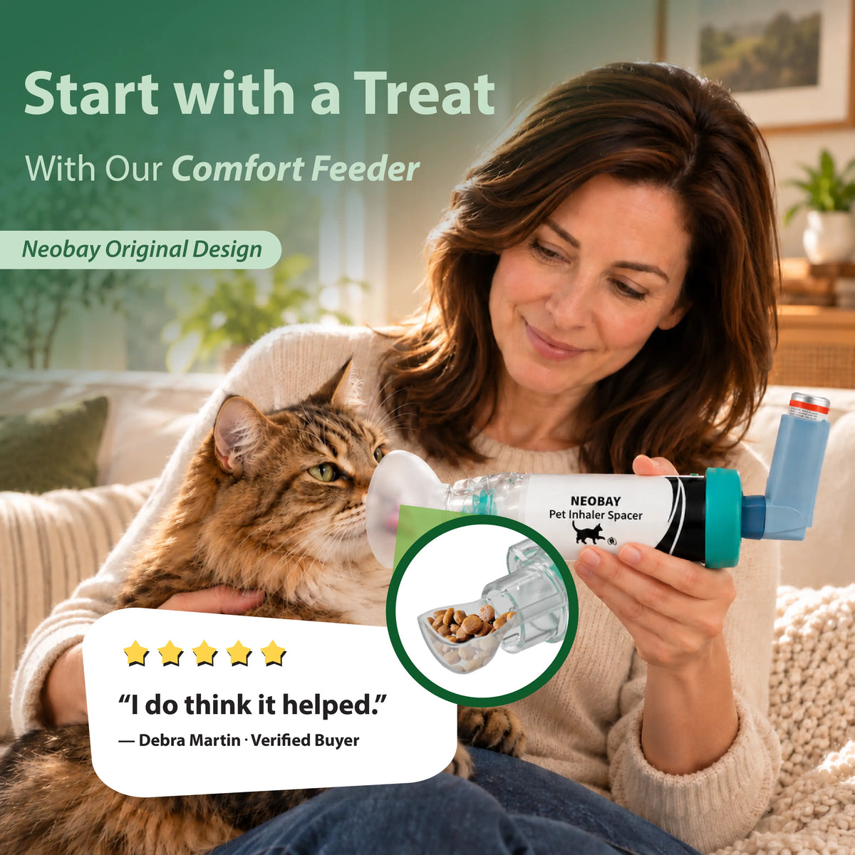 Neobay inhaler spacer with Comfort Feeder and two mask sizes